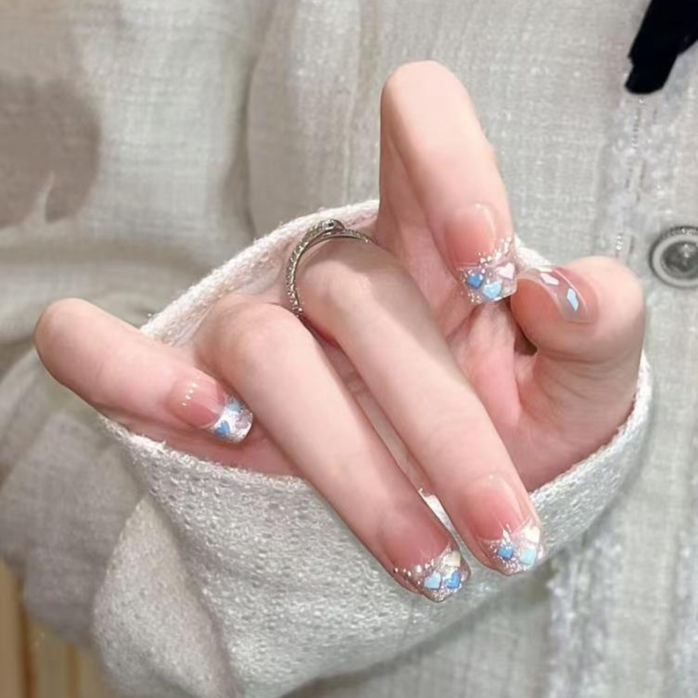 10 piezas de amor, uñas francesas, adornos de perlas, uñas de naranja en polvo, uñas de uñas hechas a mano con diamantes de moda