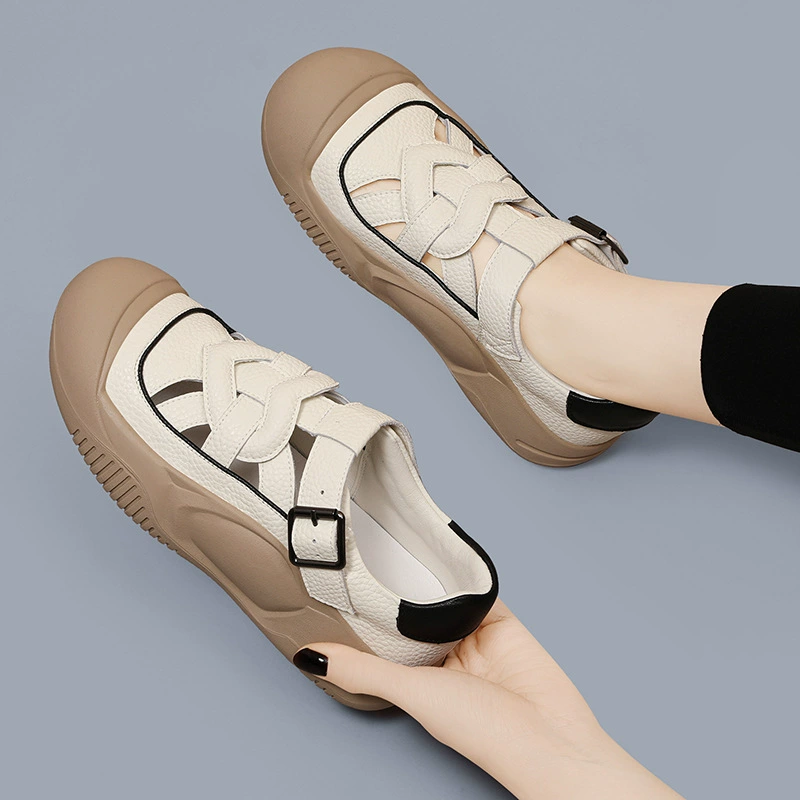 Женские сандалии с мягкой подошвой, лето 2025, новая мода, легко сочетается, дышащие, на толстой подошве, увеличивающие рост, спортивная повседневная обувь