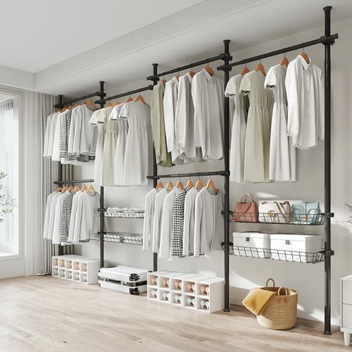 Floor-to-ceiling clothes drying rack, floor-standing bedroom underwear and hat clothes hanger, home punch-free balcony telescopic rod clothes drying rack