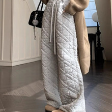 菱格防寒夹棉加厚保暖休闲棉裤2025冬季新款高腰宽松阔腿长裤女装