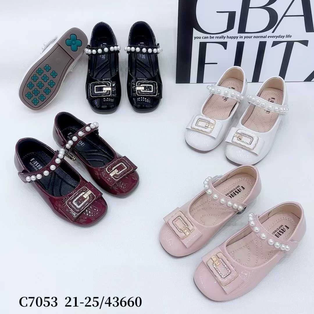 2024 осень новая корейская версия детской одиночной обуви со стразами и бантами на мягком подошве.