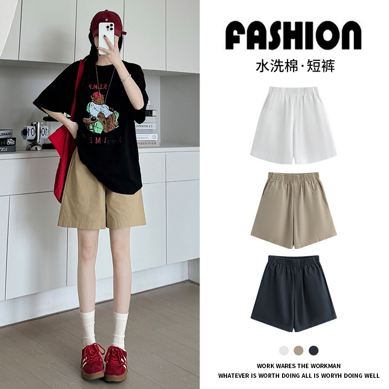 Washed Cotton Sports Shorts for Women Summer Outer Wear 2025 New Slim Straight Wide Leg Pants Workwear American Style Five-Point Pants