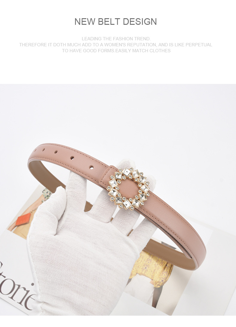 Simple Style Square Leather Metal Button Rhinestones Belt display picture 2