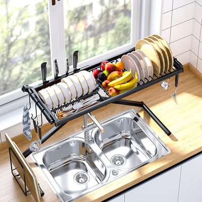 不鏽鋼廚房折疊免安裝水槽置物架水池洗碗池水台面碗碟收納架