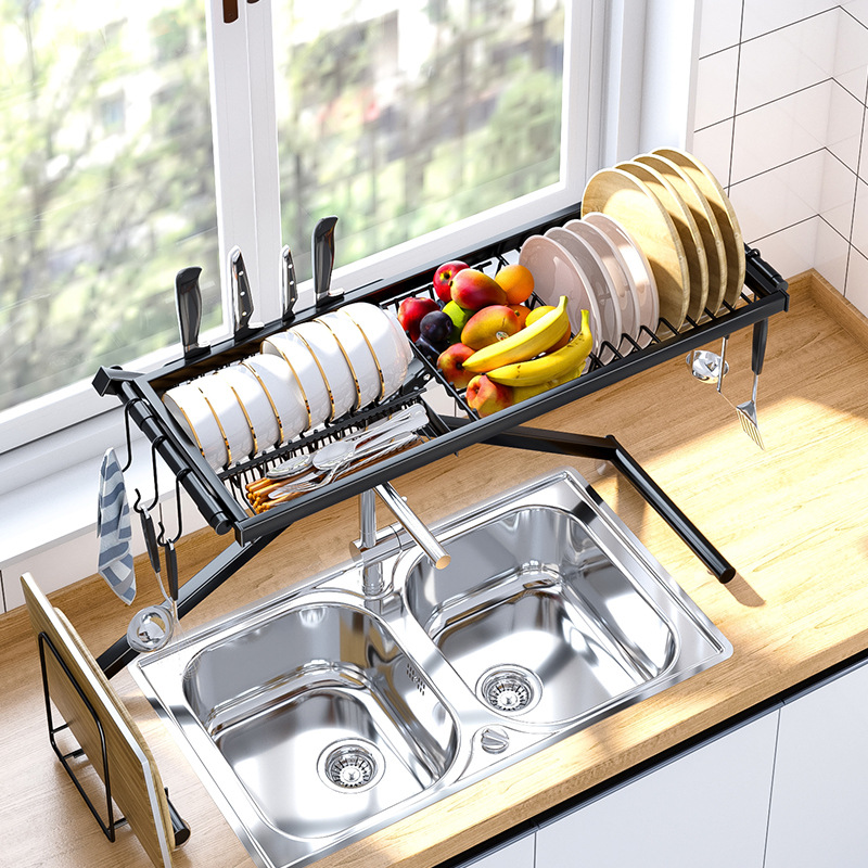不鏽鋼廚房折疊免安裝水槽置物架水池洗碗池水台面碗碟收納架