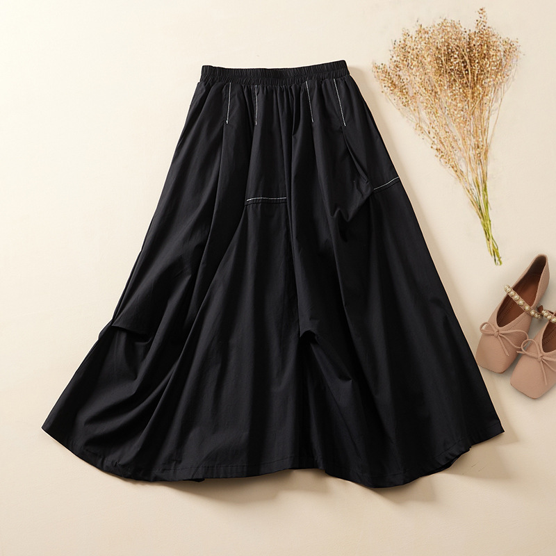 Women's Summer All Cotton Loose Western Style Mid-length Draping A- Line Skirt