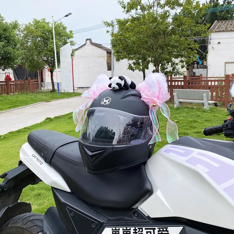 Creative Cute Streamer Pink White Cat Ear Helmet Decoration Motorcycle Electric Car Helmet Ski Helmet Small Accessories