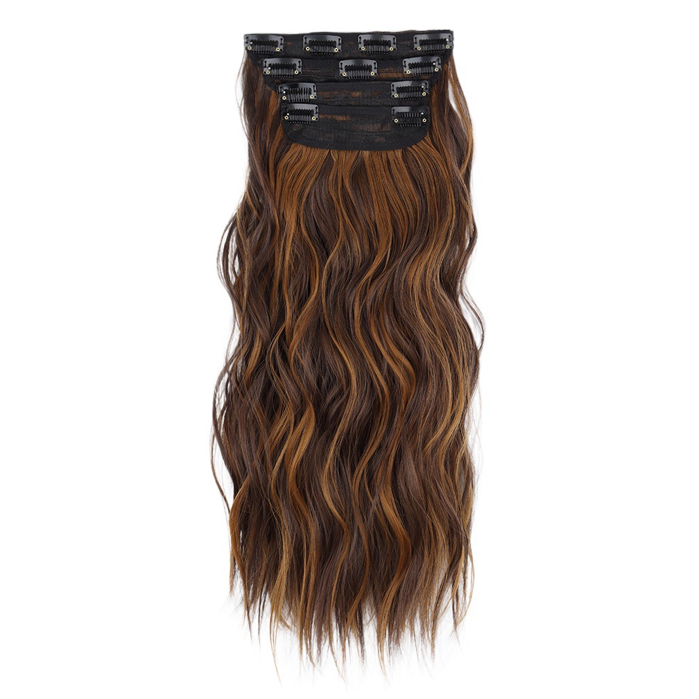 Pelo largo rizado europeo y americano de cuatro piezas conjunto clip pelo comercio exterior gran ola peluca pieza ondulación del agua peluca conjunto de 4 piezas