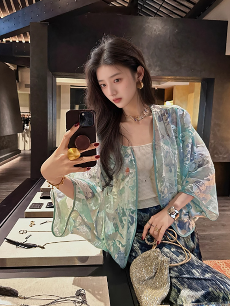 Áo khoác cardigan nữ thêu họa tiết dân tộc, chất rayon mỏng, phong cách Trung Quốc nhẹ nhàng — Xanh bạc hà, Vàng chanh