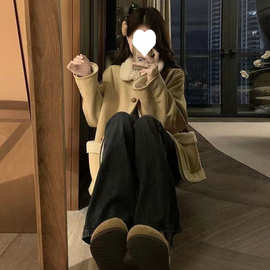 复古鹿皮绒羊羔毛加绒外套女冬季宽松加厚保暖皮毛一体机车棉服潮