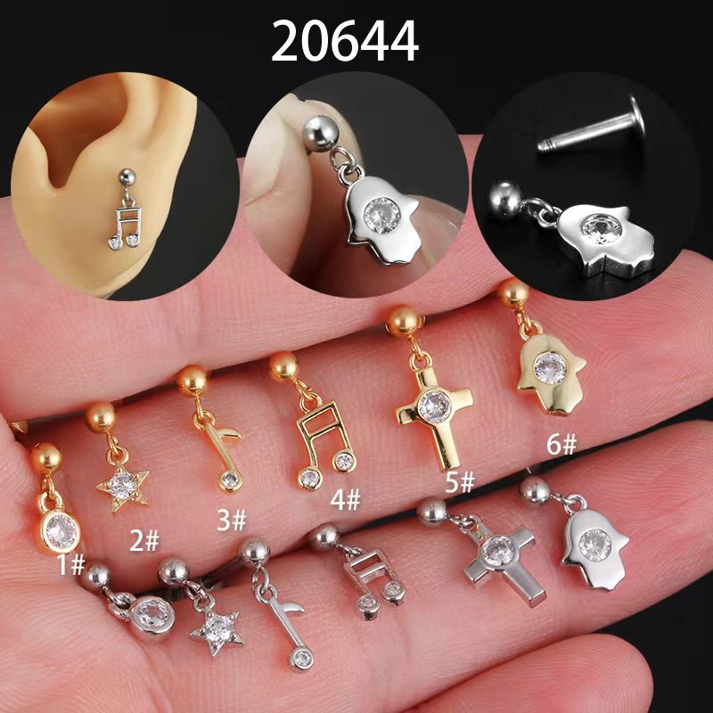 Unisex Gender 1 Piece 316L Stainless Steel Zircon Ear Cartilage Rings & Studs Star Waterproof Non Tarnish Surgical Steel 14K Gold Plated