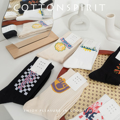 Cotton spirit trendy brand graffiti socks women's mid-calf socks ins trend spring and autumn sports mid-calf socks couples long socks men
