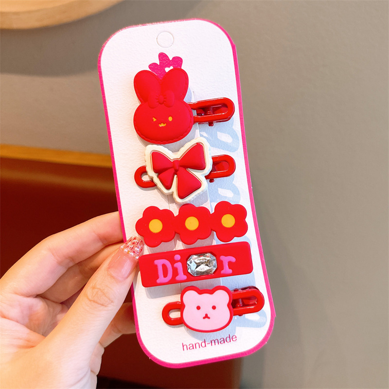 Nuevo Año Nuevo de niña horquilla 5 piezas conjunto festivo Año Nuevo horquilla arco accesorios para el cabello de niña clip de personalidad de niña