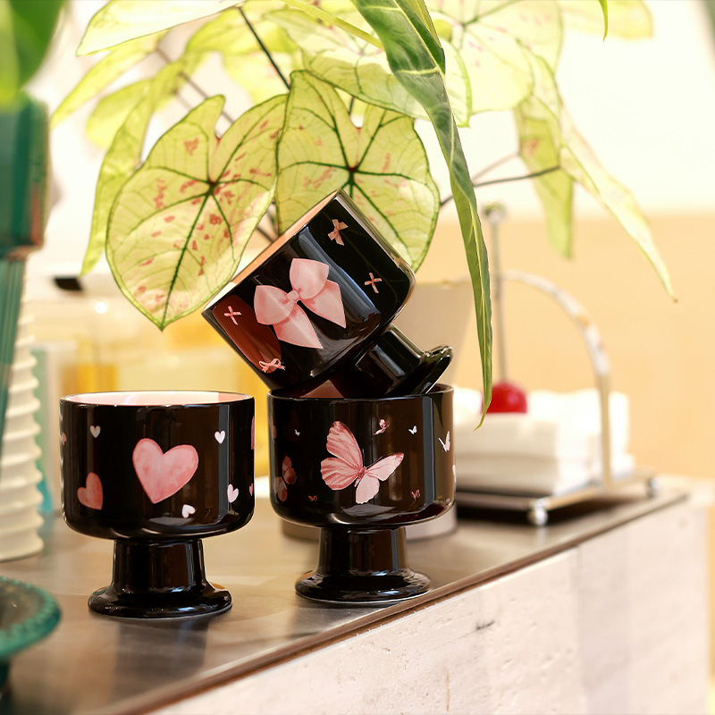 Nicho Zhongins personalidad creativa taza de aroma de cerámica retro taza de café de oficina de alto valor de té de la tarde taza de pies altos