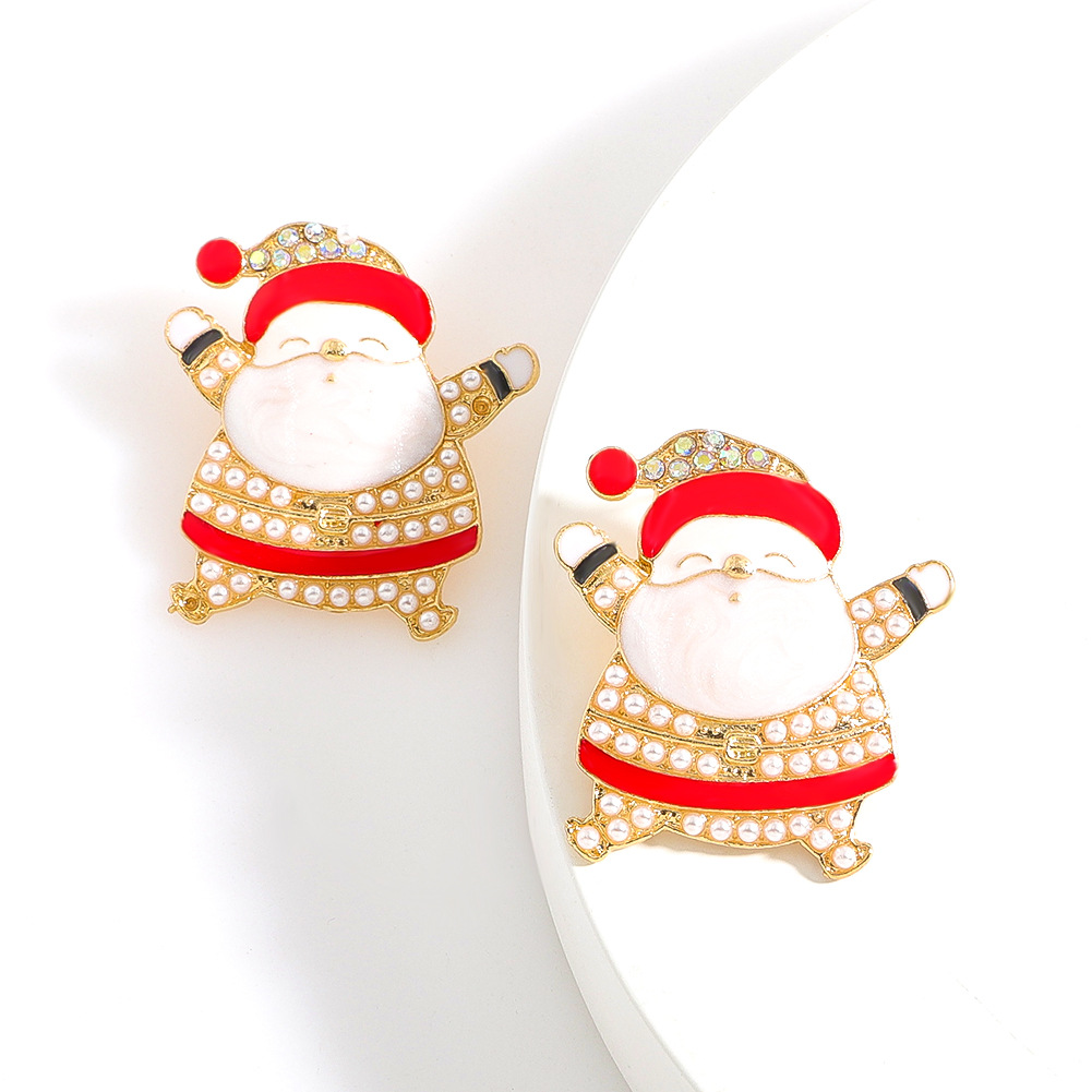 Cute Santa Claus Alloy Inlay Rhinestones Women's Earrings 1 Pair display picture 3