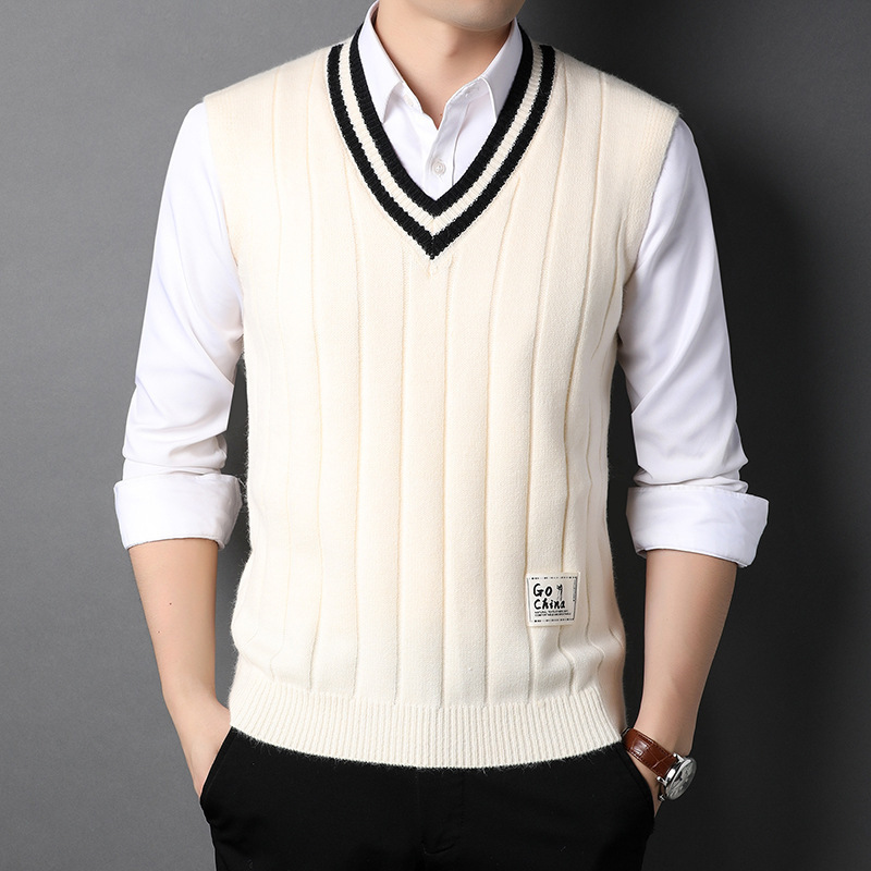 Young and Middle-aged Vest Men's Inner Wear Sleeveless Sweater Waistcoat Junior Winter Warm Vest Knitwear Casual Men's Fashion