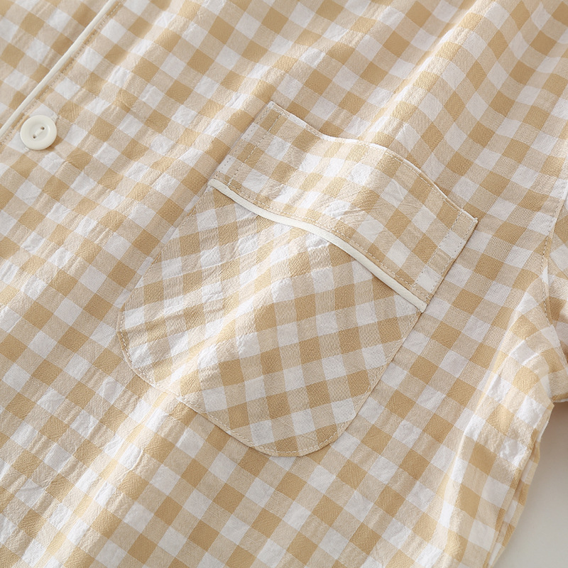Baumwolle Plaid Design männer Hosen Pyjamas Homewear Anzug für Herbst Dünne Kurzarm Hosen Plaid Homewear Pyjamas Männer – Detail 31