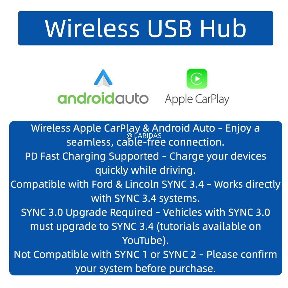 Suitable for All Ford Models Sync3 Wireless Carplay Usb+Type-C Apple Carp Accessories