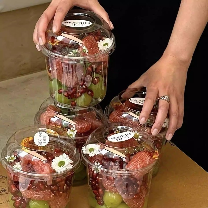 水果杯一次性网红果切盒透明塑料杯沙拉冰粉水果捞打包盒摆摊盒子|undefined