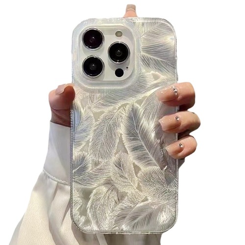 Ins-style high-end laser feather Apple iPhone 15 case with Chanel-inspired silver, suitable for 14 Pro Max Apple iPhone 13 shell