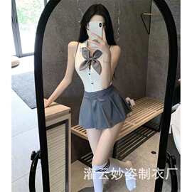 新款性感诱惑情趣内衣批发学院风露背连体衣套装JK制服欲可爱W03