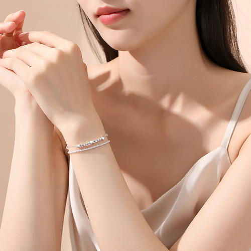 Jin Hongyu Double Layer Gypsophila Bracelet Women's Sterling Silver 925 Korean Version Light Luxury Sparkling Bracelet Internet Celebrity Ins Bracelet
