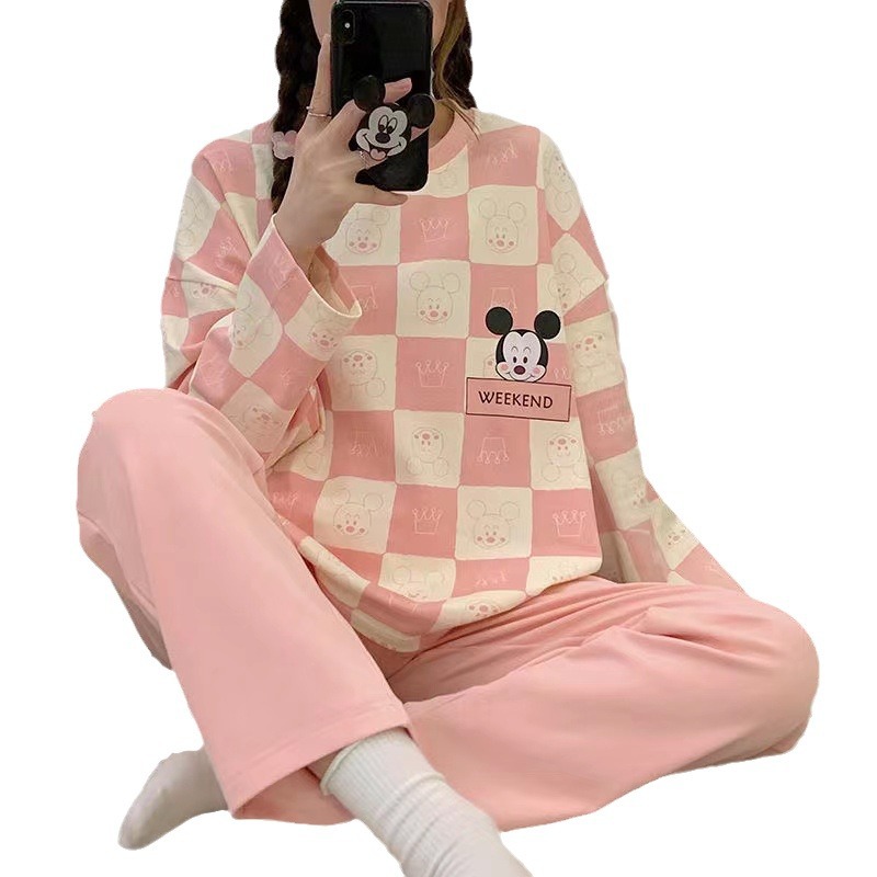 Pijamas de las mujeres de primavera y otoño estudiante ins dormitorio se puede usar fuera suelta más tamaño de dibujos animados de manga larga traje homewear