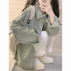 港味小香风休闲百搭polo领长袖衬衫女春秋季薄款宽松开衫夹克外套