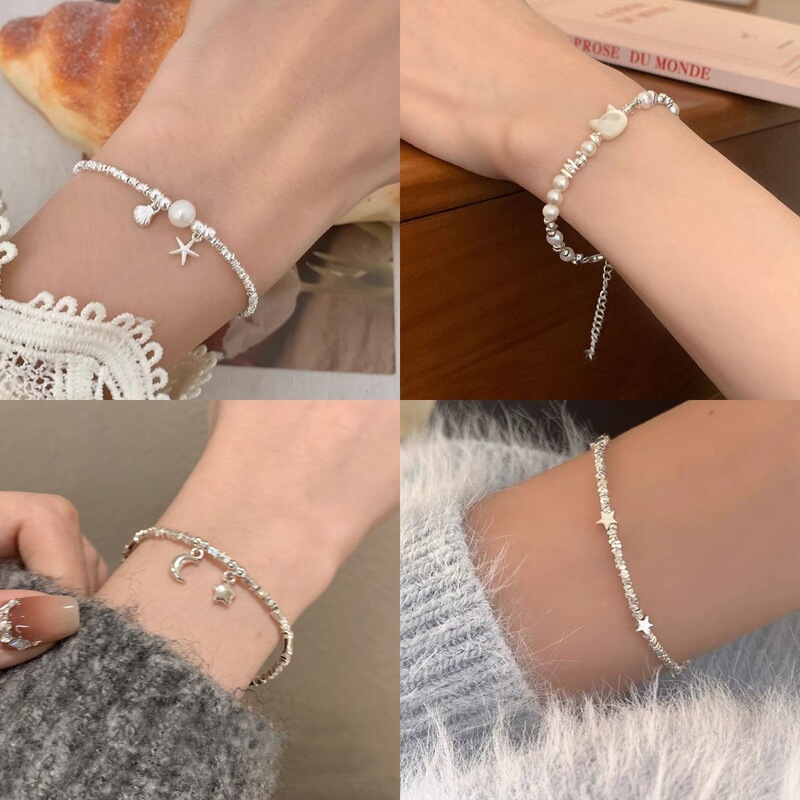 Minimalist Delicate Silver Star and Moon Bracelet for Women, 2026 New Model, Light Luxury Niche Exquisite High-End Feel Friendship Jewelry