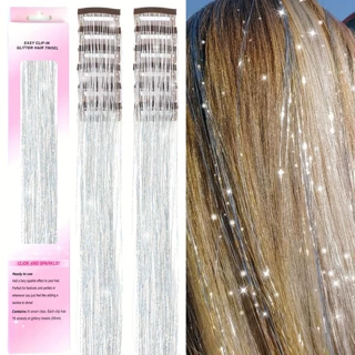 6件套款tinsel hair镭射金丝闪亮炫彩金银丝礼盒BB夹单卡假发片