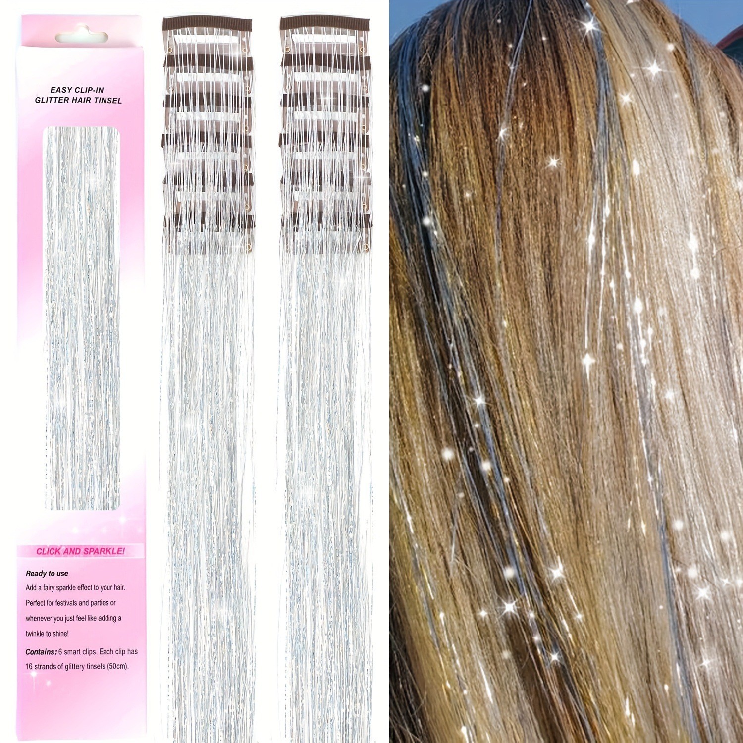Extensión de Cabello Brillo Láser Set de 6 Piezas de Fibra de alta temperatura con Clip BB para Fiestas