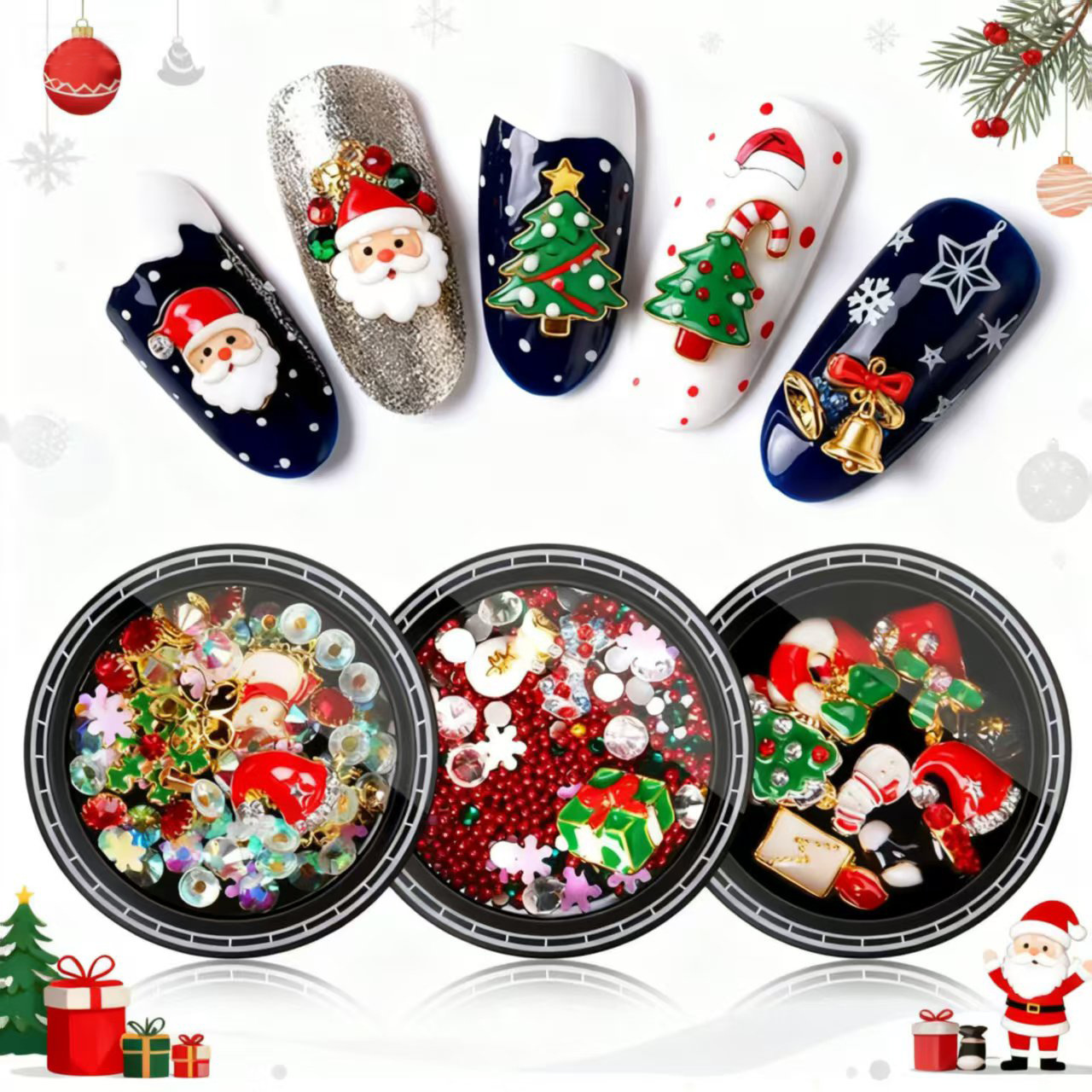 Joyería de uñas especial de Navidad Santa Claus copo de nieve regalo aleación remache Perla taladro de uñas mezclado
