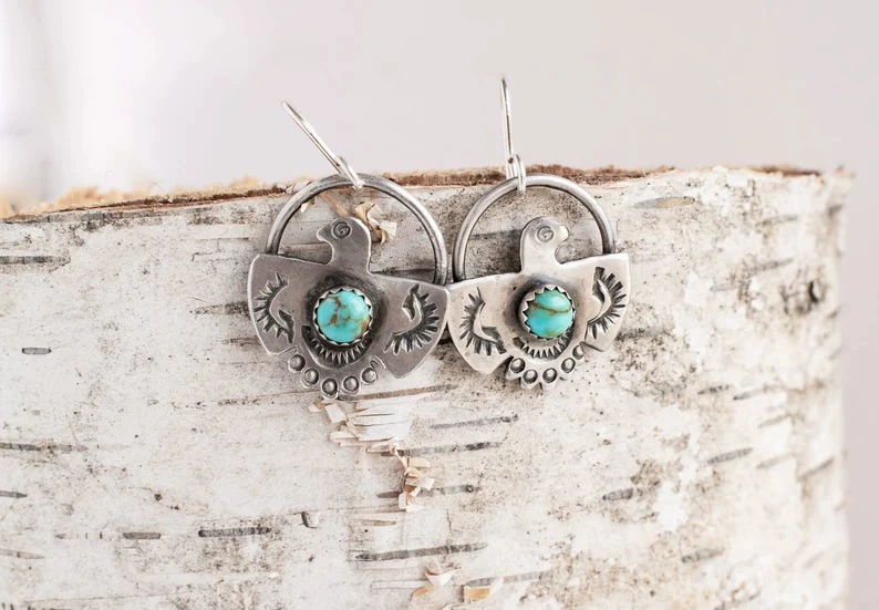 Retro earrings, turquoise stone inlay, wish, European style, boho style
