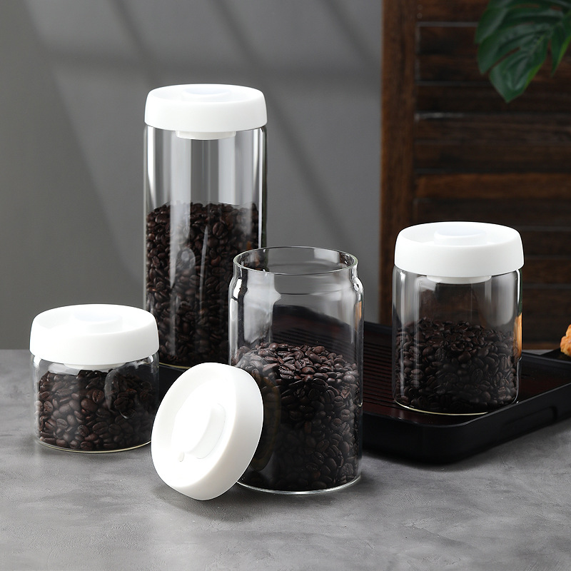 厂家定制 家用干果咖啡豆收纳罐 耐热炫彩玻璃一键抽真空储物罐