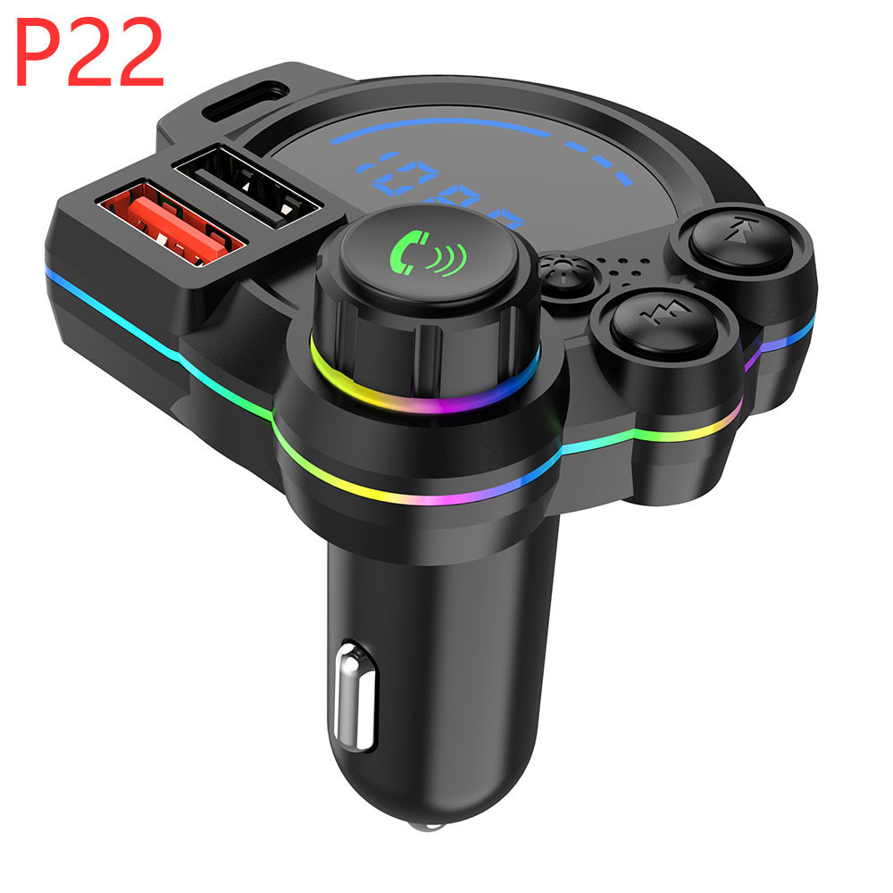 跨境P22车载蓝牙MP3免提通话新款汽车FM发射器QC3.0+PD20W双快充