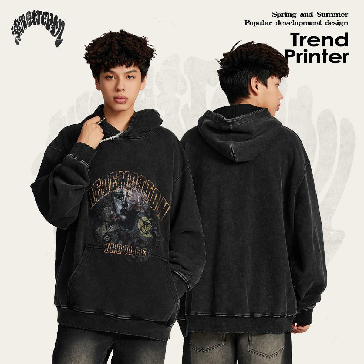 2025 otoño / invierno marcas de moda estadounidenses sueltas inns nicho de la calle alta lavado retro batítico pesado chaqueta con capuzas de moda masculina