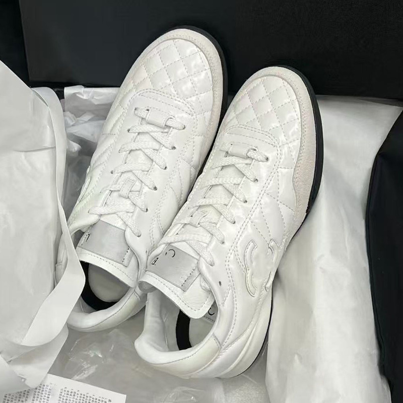 Yang Mi Style German Training Shoes, Chanel-Inspired Quilted Lace-Up Fashion Versatile Casual Shoes, Women's Baseball White Sneakers, Sports Shoes Yang Mi Style German Training Shoes, Chanel-Inspired Quilted Lace-Up Fashion Versatile Casual Shoes, Women's Baseball White Sneakers, Sports Shoes