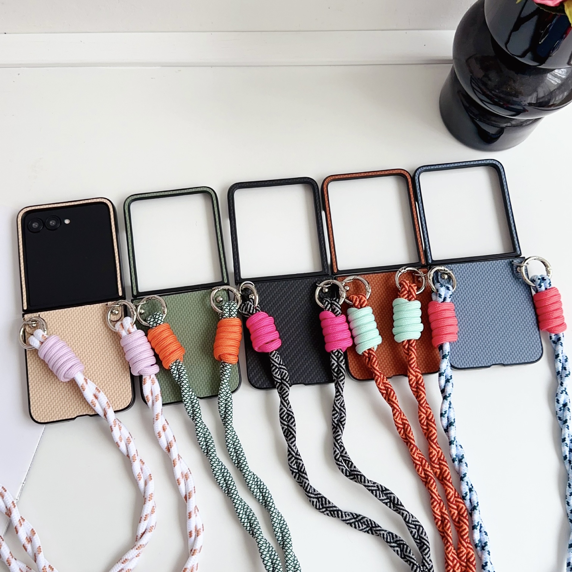 适用motorazr50ultra简约手机壳razr50/40竹席纺防摔斜跨绳保护壳