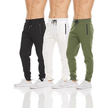 亚马逊男士运动长裤修身体闲卫裤拉涟束脚纯色小脚裤跑步长裤