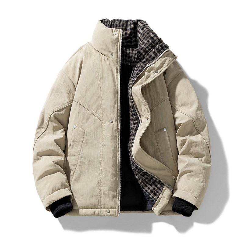 Invierno transfronterizo engrosado cuello de cuadrícula plumón chaqueta de algodón hombre suelto al aire libre ocio versátil chaqueta de algodón caliente
