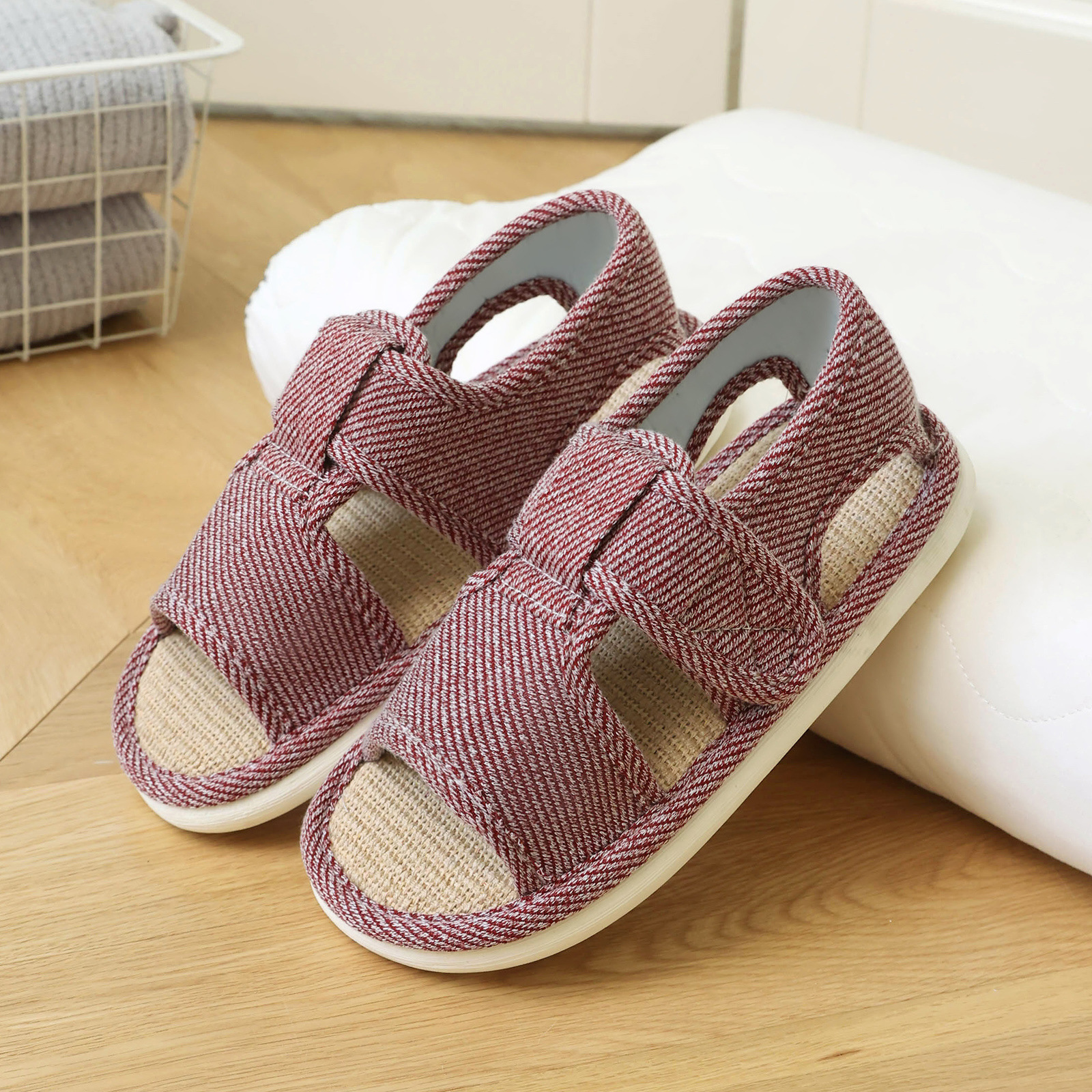 Couple Linen Slippers for Women, Spring and Autumn Style, Sweat-Absorbent, Non-Slip, Soft-Soled, Home, All-Season, Men's Slip-On Maternity Shoes