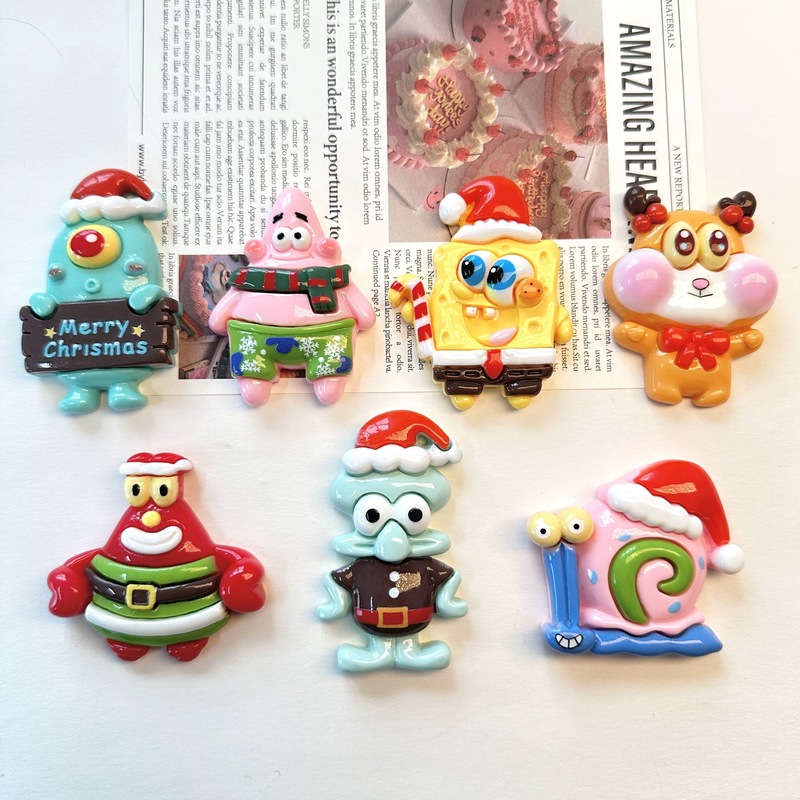 クリスマススポンジボブ冷蔵庫マグネットかわいい漫画立体マグネットクリエイティブ装飾磁気ステッカーギフト磁気ステッカー|undefined