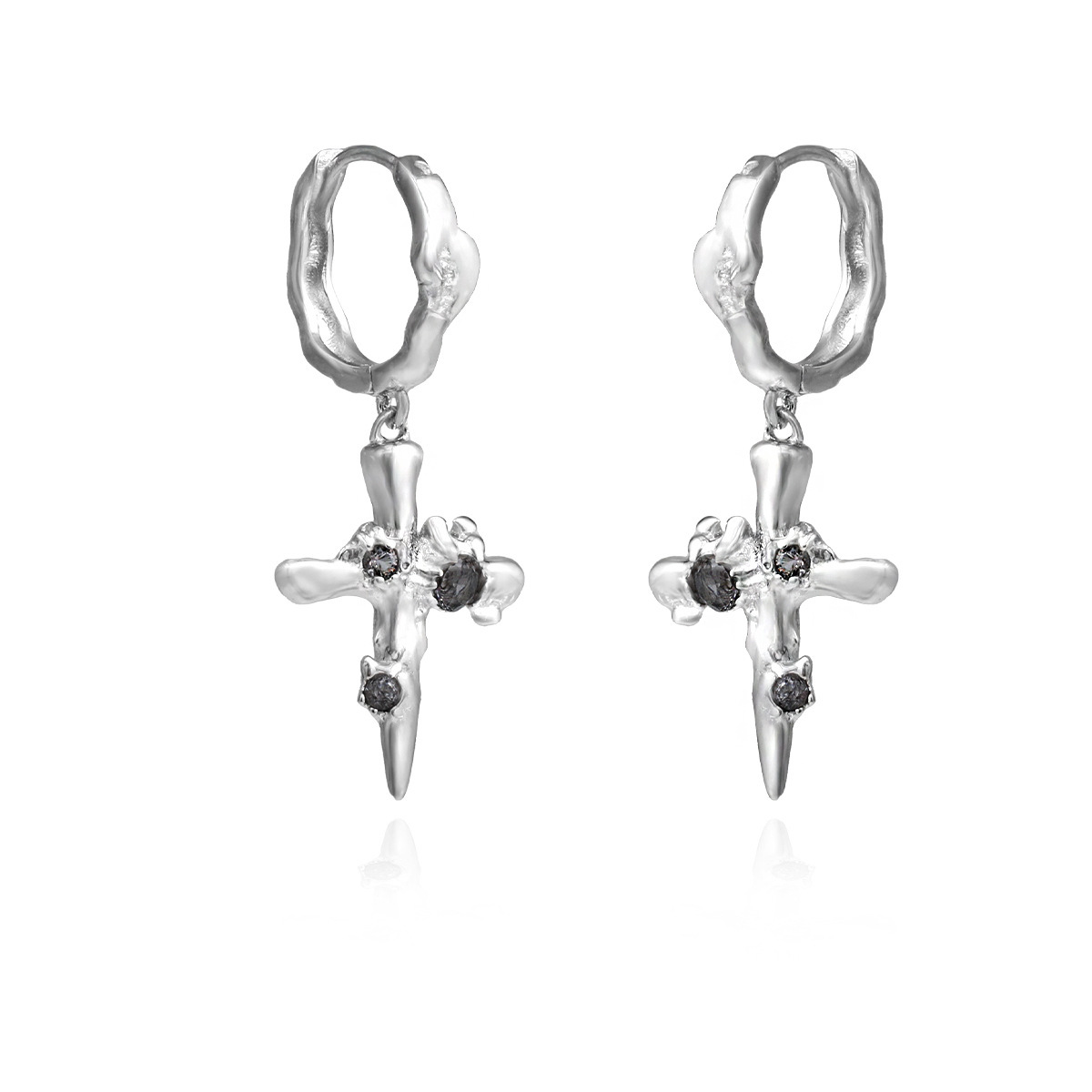 Unique Cross Inlaid Earrings Sweet Cool Ins Personality Hong Kong Style Versatile Light Luxury High-End Asymmetric Earrings for Women