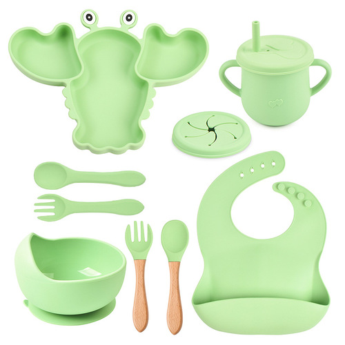 Silicone Lobster Dinner Plate Baby Bib Infant Children Bowl Tableware Spoons Forks Anti-slip Snack Cups Set Factory Wholesale