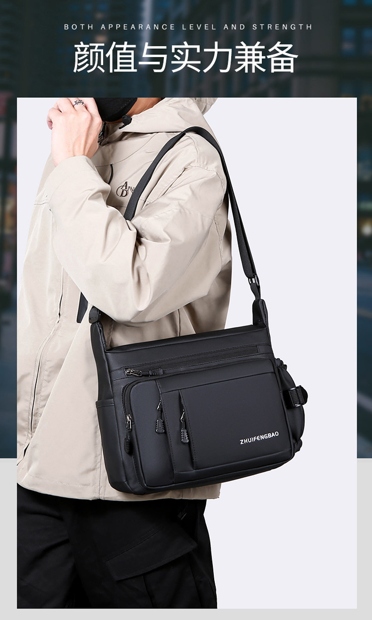Large-capacity multi-layer men's bag with zipper, fashionable water-resistant crossbody bag, business small backpack, lightweight travel single-shoulder bag Item Picture