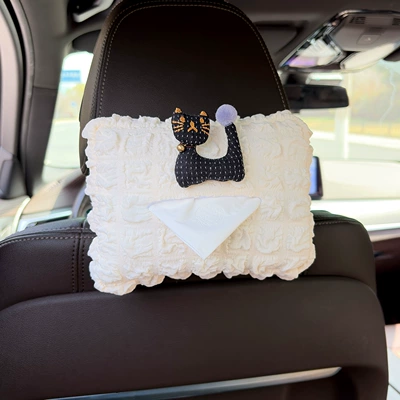 Hanging Bag Decoration for Women, Car tissue box/set - bell-cat-black-puff-tissue-box