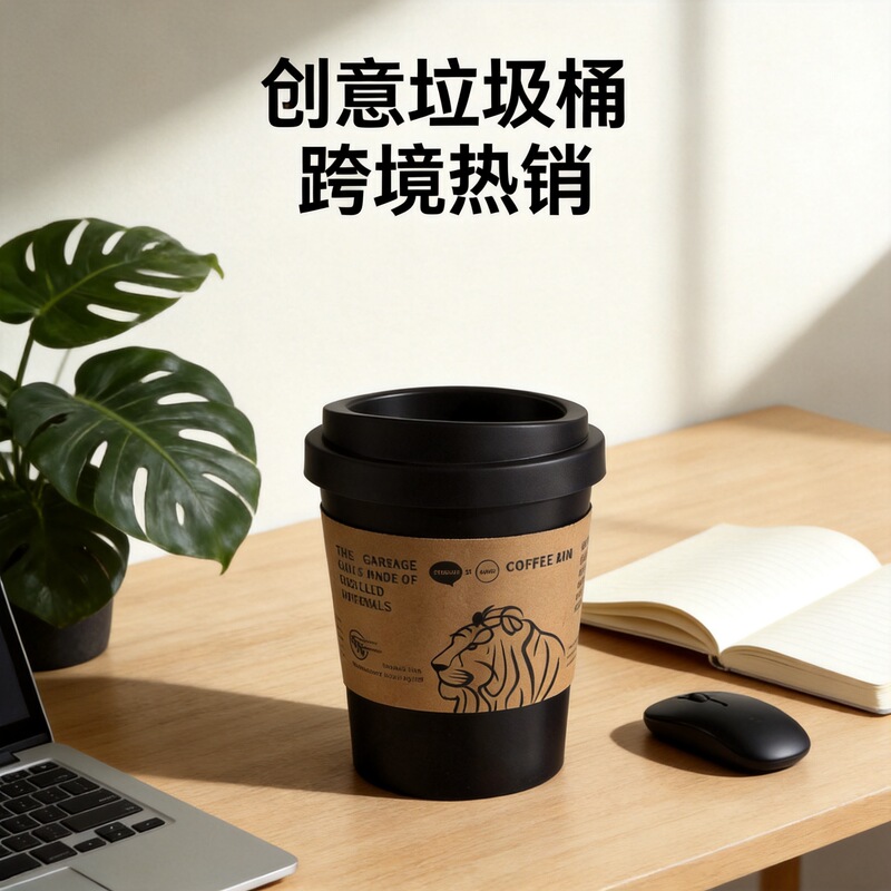 Trash Can Home Bedroom Living Room Office Trash with Lid High Color Value Crock Lid Coffee Cup Desktop Trash Can