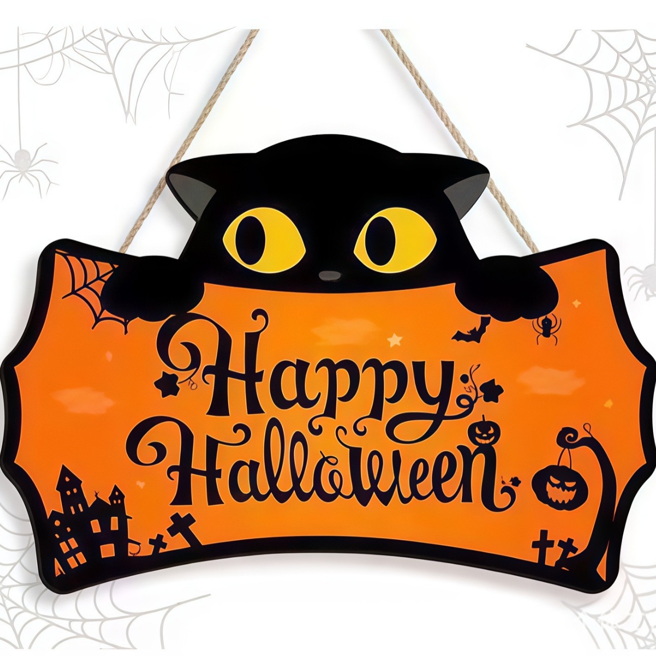 Halloween Black Cat bienvenido puerta 04
