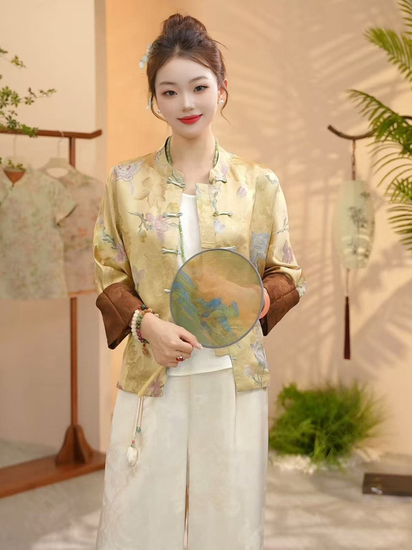 双面双穿2025新款立领新中式国风复古唐装香云纱提花外套开衫|undefined