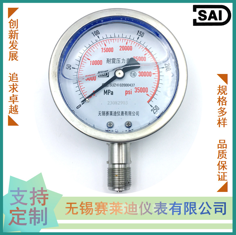 无锡赛莱迪 不锈钢耐震抗震压力表YN-100BF 250MPa超高压压力表